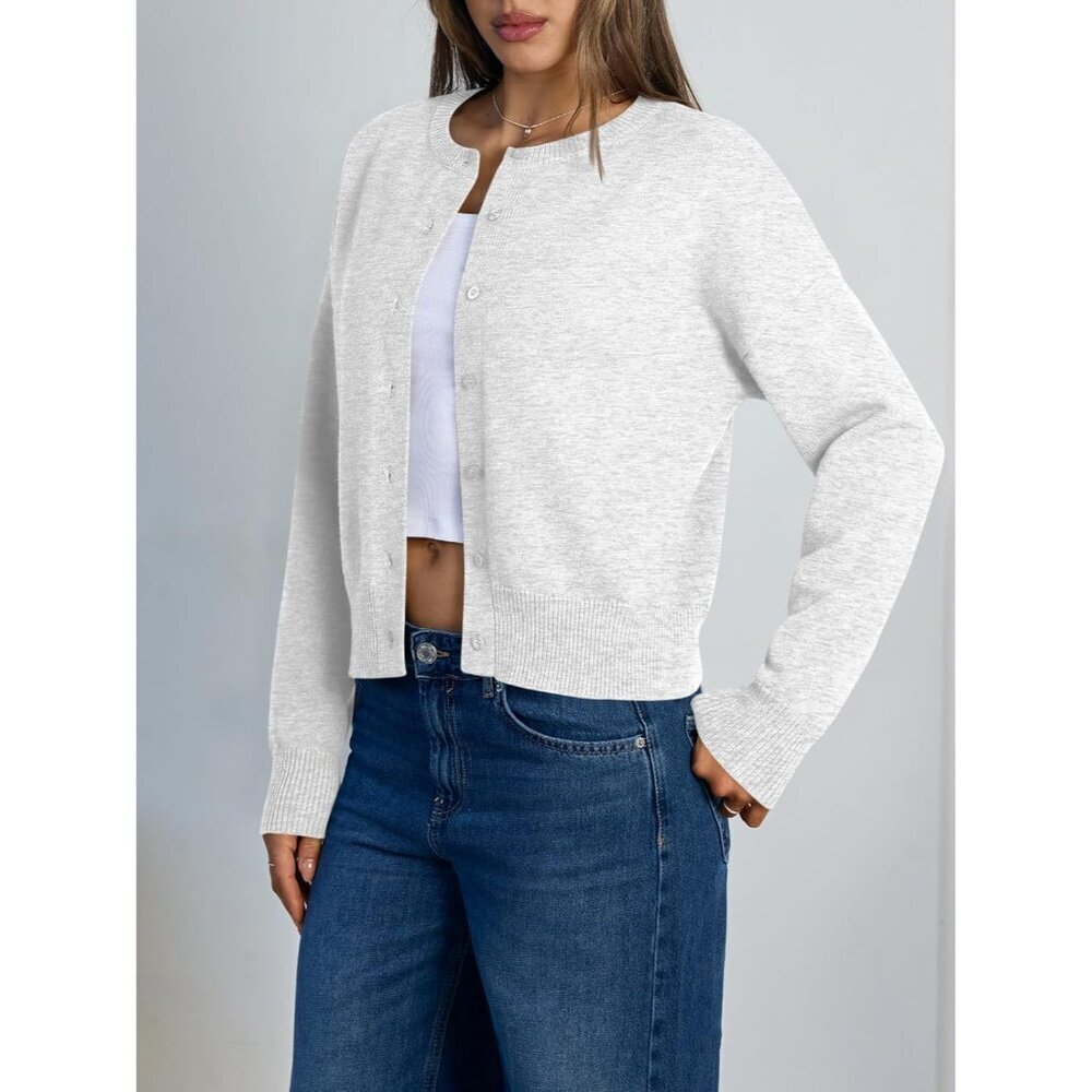 Women Cropped Cardigan Sweater Lightweight Knit Fall Casual Outfit - Picture 3 of 6